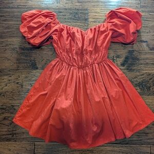 Abercrombie & Fitch Vibrant Red Off The Shoulder Puff Sleeve Mini Dress
